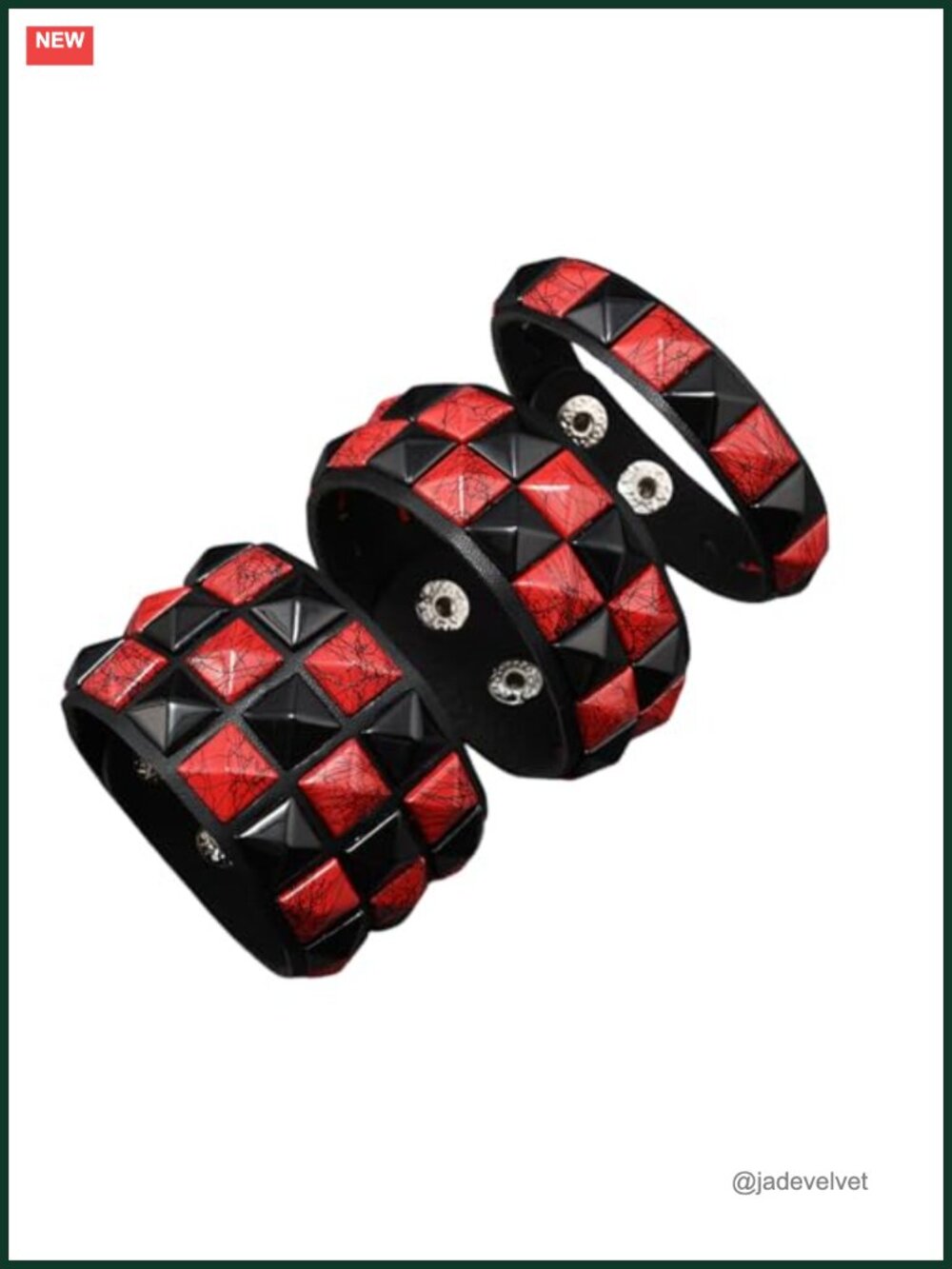 3 Piece Studded Faux Leather Cuff Bracelet Set Punk Checkered